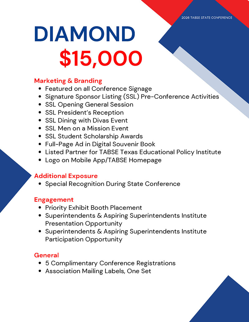 2026 TABSE Conference Sponsorship Diamond - $15,000 2026 TABSE Conference Sponsorship Diamond - $15,000