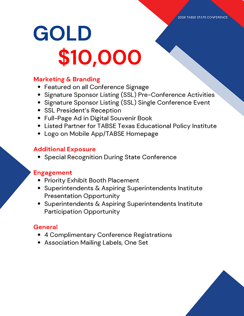2026 TABSE Conference Sponsorship Gold 2026 TABSE Conference Sponsorship Gold - $10,000