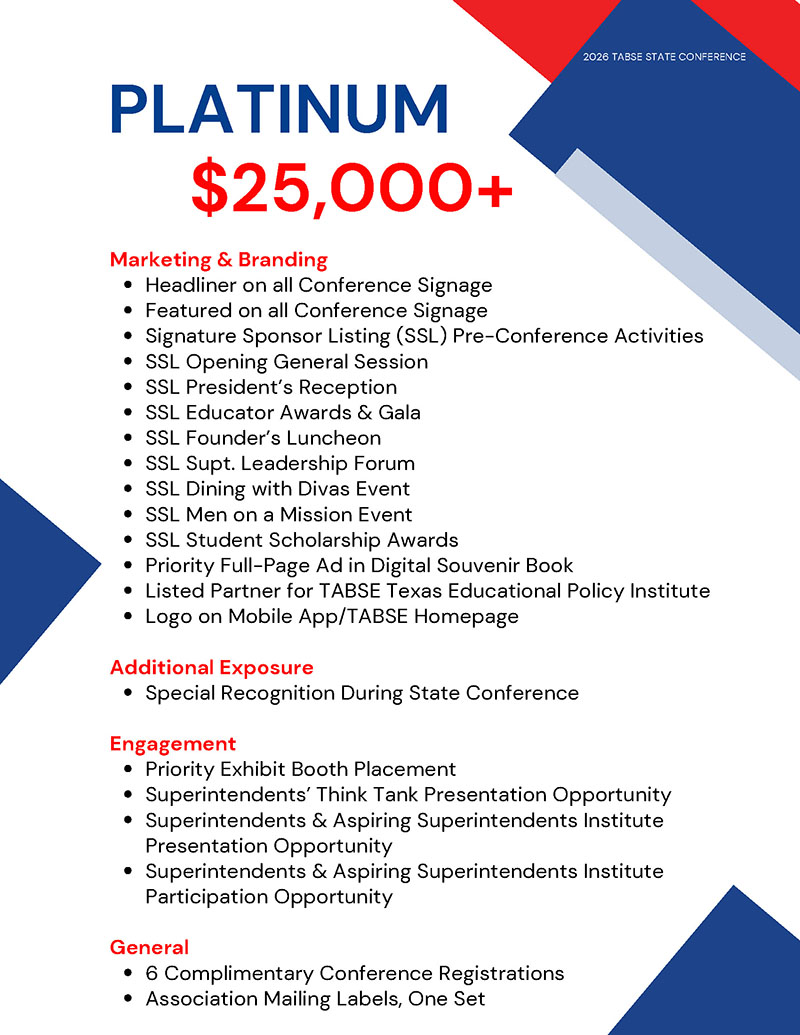 2026 TABSE Conference Sponsorship Platinum - $25,000 2026 TABSE Conference Sponsorship Platinum - $25,000
