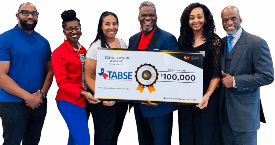 TABSE members receiving the $100,000 Success Training Institute scholarship award check